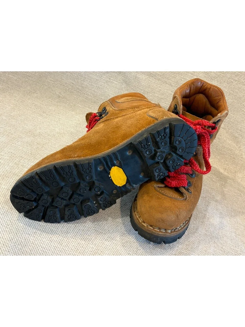Vintage Kinney Colorado Suede Hiking Boots Vibram Sole Red Laces Men 7 Women 8.5